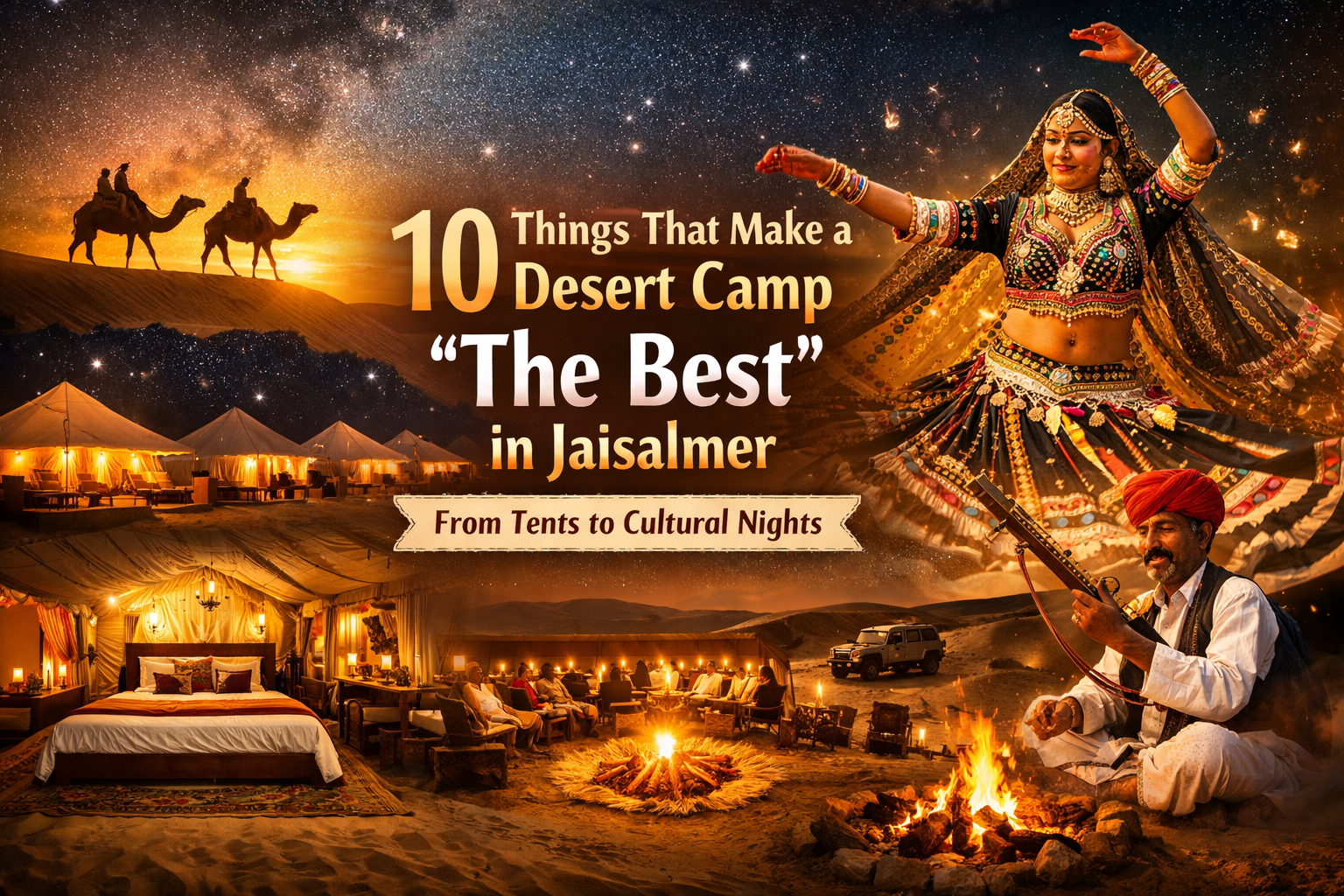 Best desert camp in Jaisalmer featuring luxury tents, cultural nights, and authentic Rajasthani hospitality at Shourya Desert Camp